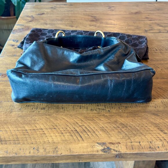 Vintage GUCCI Black Leather Medium Horsebit Hobo Shoulder Bag - Picture 6 of 8